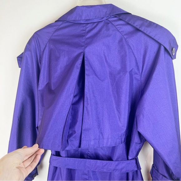 Vintage 80s Deep Purple Iridescent Long Trench Coat Rain Jacket 16 Metallic - Picture 8 of 15